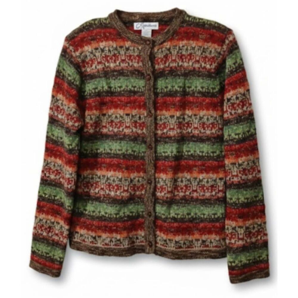 Womens y2k vintage sweater medium grandma granola rust earthtone brown green - Picture 1 of 9
